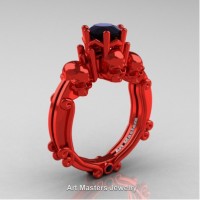 Art Masters Three Skull 14K Red Gold 1.0 Ct Black Diamond Engagement Ring R513-14KREGBD