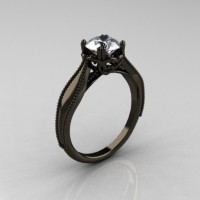 Art Nouveau 14K Black Gold 1.0 Carat Cubic Zirconia Engagement Ring R207-BGCZ