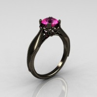 Art Nouveau 14K Black Gold 1.0 Carat Pink Sapphire Engagement Ring R207-BGPS