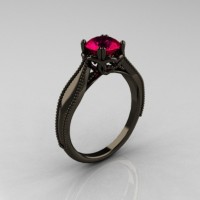 Art Nouveau 14K Black Gold 1.0 Carat Ruby Engagement Ring R207-BGR