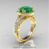 Caravaggio Italian 14K Yellow Gold 3.0 Ct Emerald Diamond Engagement Ring Wedding Ring R620-14KYGDEM