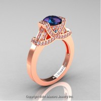 Classic Armenian 14K Rose Gold 1.0 Ct Chrysoberyl Alexandrite Diamond Engagement Ring R283-14KRGDAL