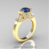 Classic Armenian 14K Yellow Gold 1.0 Ct Chrysoberyl Alexandrite Diamond Engagement Ring R283-14KYGDAL