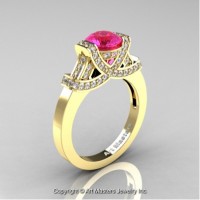 Classic Armenian 14K Yellow Gold 1.0 Ct Pink Sapphire Diamond Engagement Ring R283-14KYGDPS