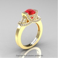 Classic Armenian 14K Yellow Gold 1.0 Ct Ruby Diamond Engagement Ring R283-14KYGDR
