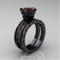 Classic Armenian 14K Black Gold 1.0 Ct Brown Diamond Engagement Ring Wedding Band Bridal Set AR140S-14KBGBRD