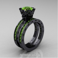 Classic Armenian 14K Black Gold 1.0 Ct Peridot Engagement Ring Wedding Band Bridal Set AR140S-14KBGP
