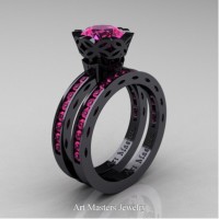 Classic Armenian 14K Black Gold 1.0 Ct Pink Sapphire Engagement Ring Wedding Band Bridal Set AR140S-14KBGPS