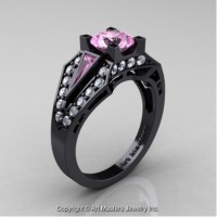Classic Edwardian 14K Black Gold 1.0 Ct Light Pink Sapphire Diamond Engagement Ring R285-14KBGDLPS
