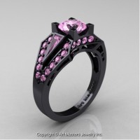 Classic Edwardian 14K Black Gold 1.0 Ct Light Pink Sapphire Engagement Ring R285-14KBGLPS