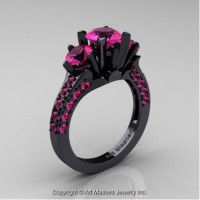 Classic French 14K Black Gold Three Stone 2.0 Ct Pink Sapphire Solitaire Ring R421-14KBGPS