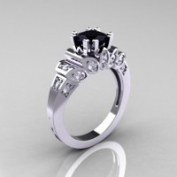 Classic French 14K White Gold 1.23 CT Black and White Diamond Engagement Ring R216P-14KWGDBD