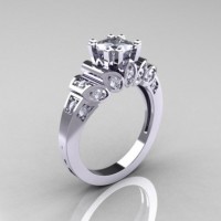 Classic French 14K White Gold 1.23 CT Cubic Zirconia Diamond Engagement Ring R216P-14KWGDCZ