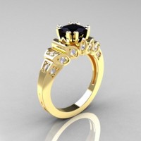 Classic French 14K Yellow Gold 1.23 CT Black and White Diamond Engagement Ring R216P-14KYGDBD