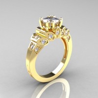 Classic French 14K Yellow Gold 1.23 CT Cubic Zirconia Diamond Engagement Ring R216P-14KYGDCZ