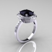 Classic 950 Platinum Gold 3.0 CT Oval Black and White Diamond Engagement Ring R72-PLATDBD
