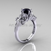Edwardian 14K White Gold 1.0 CT Black Moissanite White Diamond Engagement Ring Wedding Ring R231-14KWGDBM