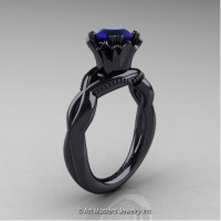 Faegheh Modern Classic 14K Black Gold 1.0 Ct Blue Sapphire Solitaire Engagement Ring R290-14KBGBS