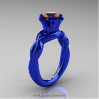 Faegheh Modern Classic 14K Blue Gold 1.0 Ct Orange Sapphire Solitaire Engagement Ring R290-14KBLGOS
