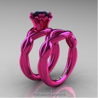 Faegheh Modern Classic 14K Fuchsia Pink Gold 1.0 Ct Black Diamond Engagement Ring Wedding Band Set R290S-14KFPGBD
