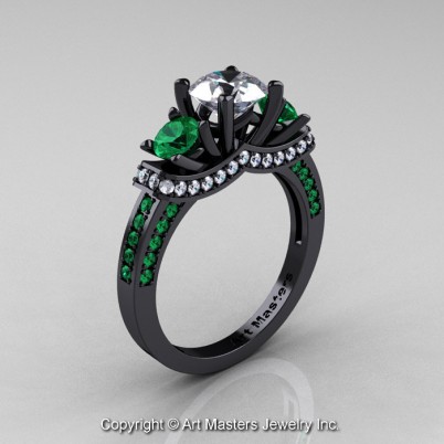 French-14K-Black-Gold-Three-Stone-Emerald-Diamond-Engagement-Ring-R182-14KBGDEM-P2-402×402