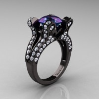 French Vintage 14K Black Gold 3.0 CT Alexandrite Diamond Pisces Wedding Ring Engagement Ring Y228-14KBGDAL