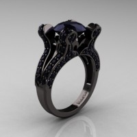 French Vintage 14K Black Gold 3.0 CT Black Diamond Pisces Wedding Ring Engagement Ring Y228-14KBGBD