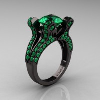 French Vintage 14K Black Gold 3.0 CT Emerald Pisces Wedding Ring Engagement Ring Y228-14KBGEM