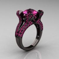 French Vintage 14K Black Gold 3.0 CT Pink Sapphire Pisces Wedding Ring Engagement Ring Y228-14KBGPS