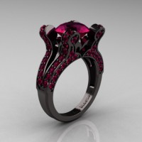 French Vintage 14K Black Gold 3.0 CT Raspberry Red Garnet Pisces Wedding Ring Engagement Ring Y228-14KBGRRG