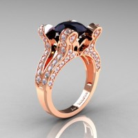French Vintage 14K Rose Gold 3.0 CT Black Moissanite White Diamond Pisces Wedding Ring Engagement Ring Y228-14KRGDBM