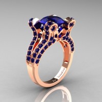 French Vintage 14K Rose Gold 3.0 CT Blue Sapphire Pisces Wedding Ring Engagement Ring Y228-14KRGBS