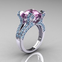 French Vintage 14K White Gold 3.0 CT Light Pink Sapphire Aquamarine Pisces Wedding Ring Engagement Ring Y228-14KWGAQLPS