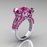 French Vintage 14K White Gold 3.0 CT Pink Sapphire Pisces Wedding Ring Engagement Ring Y228-14KWGPS