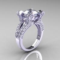 French Vintage 950 Platinum 3.0 CT White Sapphire Diamond Pisces Wedding Ring Engagement Ring Y228-PLATDWS