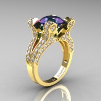 French Vintage 14K Yellow Gold 3.0 CT Russian Alexandrite Diamond Pisces Wedding Ring Engagement Ring Y228-14KYGDAL