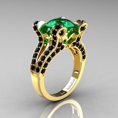 French-Vintage-Yellow-Gold-3-0-Carat-Black-Diamond-Emerald-Pisces-Weddinng-Ring-Engagement-Ring-R228-YGBDEM-P-402×402