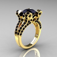 French Vintage 14K Yellow Gold 3.0 CT Black Diamond Pisces Wedding Ring Engagement Ring Y228-14KYGBD