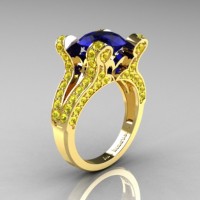 French Vintage 14K Yellow Gold 3.0 CT Blue and Yellow Sapphire Pisces Wedding Ring Engagement Ring Y228-14KYGYBS