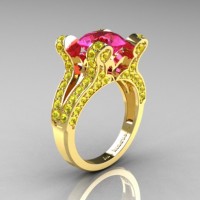 French Vintage 14K Yellow Gold 3.0 CT Pink and Yellow Sapphire Pisces Wedding Ring Engagement Ring Y228-14KYGYSPS