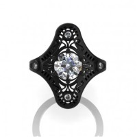 Mexican Art Deco 14K Black Gold 1.0 Ct White Sapphire Engagement Ring Wedding Ring R351-14KBGWS