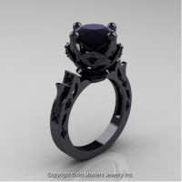 Modern Antique 14K Black Gold 3.0 Ct Black Diamond Solitaire Engagement Ring Wedding Ring R214-14KBGBD