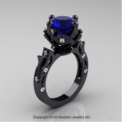 Modern-Antique-14K-Black-Gold-Blue-Sapphire-Diamond-Solitaire-Wedding-Ring-R214-14KBGDBS-P-402×402