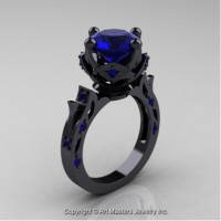 Modern Antique 14K Black Gold 3.0 Ct Royal Blue Sapphire Solitaire Engagement Ring Wedding Ring R214-14KBGBS