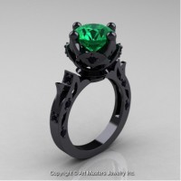 Modern Antique 14K Black Gold 3.0 Ct Emerald Black Diamond Solitaire Engagement Ring Wedding Ring R214-14KBGBDEM