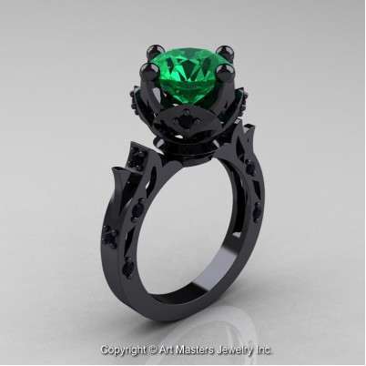 Modern-Antique-14K-Black-Gold-Emerald-Black-Diamond-Solitaire-Wedding-Ring-R214-14KBGBDEM-P-402×402