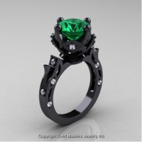 Modern Antique 14K Black Gold 3.0 Ct Emerald Diamond Solitaire Engagement Ring Wedding Ring R214-14KBGDEM