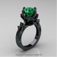 Modern Antique 14K Black Gold 3.0 Ct Emerald Solitaire Engagement Ring Wedding Ring R214-14KBGEM