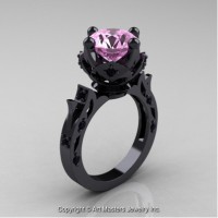 Modern Antique 14K Black Gold 3.0 Ct Light Pink Sapphire Black Diamond Solitaire Engagement Ring Wedding Ring R214-14KBGBDLPS