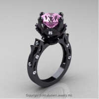 Modern Antique 14K Black Gold 3.0 Ct Light Pink Sapphire Diamond Solitaire Engagement Ring Wedding Ring R214-14KBGDLPS